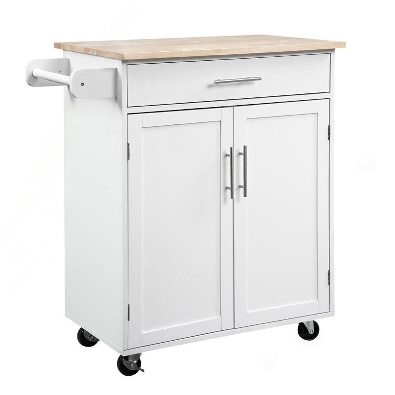 Kitchen Island Cart Rolling Trolley Cart With Drawer, Storage Cabinet & Towel Rack, White