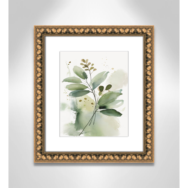 «Greenery Serenade I» par Irena Orlov, Matted Print, Perles de feuilles dorées, L 14 po x H 16 po