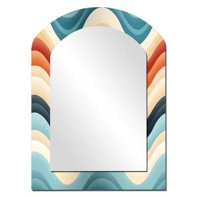 Chevron beige et bleu côtier sérénité - décor de miroir mural arche chevron unique, grand miroir asymétrique beige, impression d'art en métal