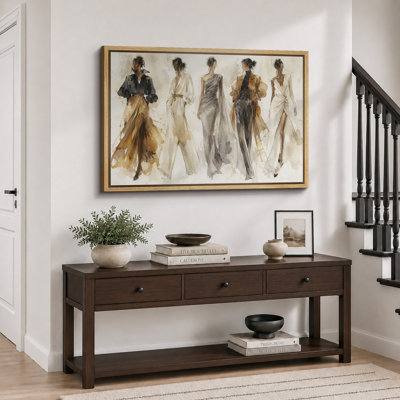 Chic Neutral Runway Women Modern Fashion Artwork, Bedroom Pictures, Framed Canvas Giclee Print Wall Art