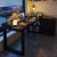 Bureau en bois massif noir en forme de L avec 3 tiroirs-108780422-108780424