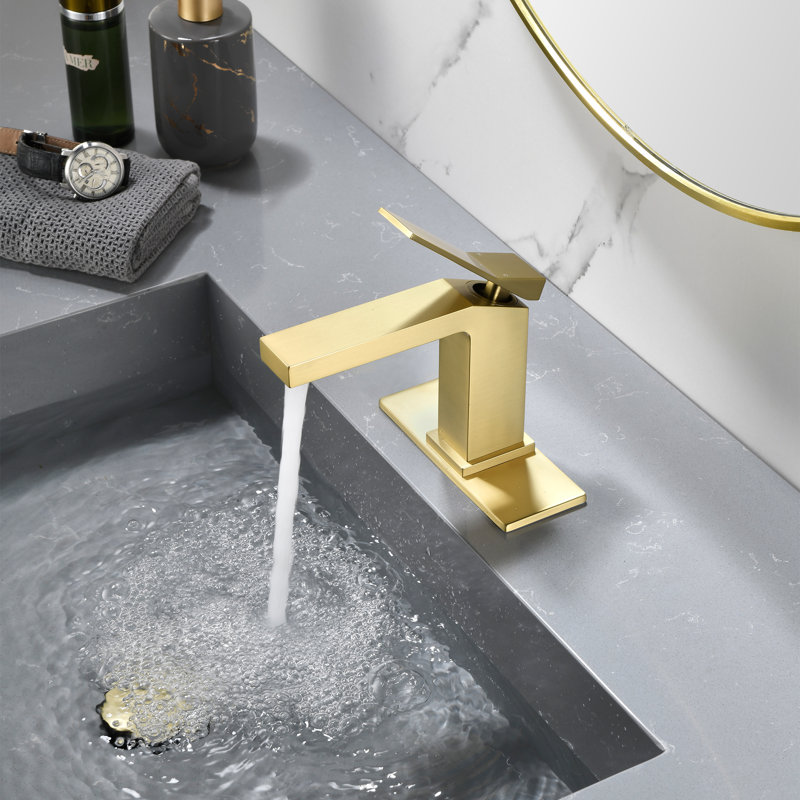 Single Hole Single Handle Bathroom Sink Faucet With Optional Drain Assembly, Brushed Gold, Drain Assembly Included