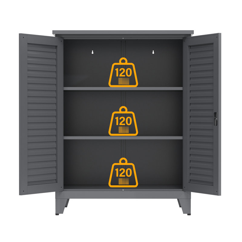 Armoire à outils de 119 cm de hauteur, couleur ardoise, idéale pour la salle de bain, l'atelier ou les espaces extérieurs. Ses compartiments bien organisés optimisent l'espace et offrent un rangement métallique soigné. Économiser de la place.