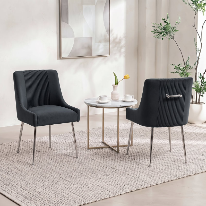 Farr Velvet Upholstered Side Chair With Silver Legs, Black