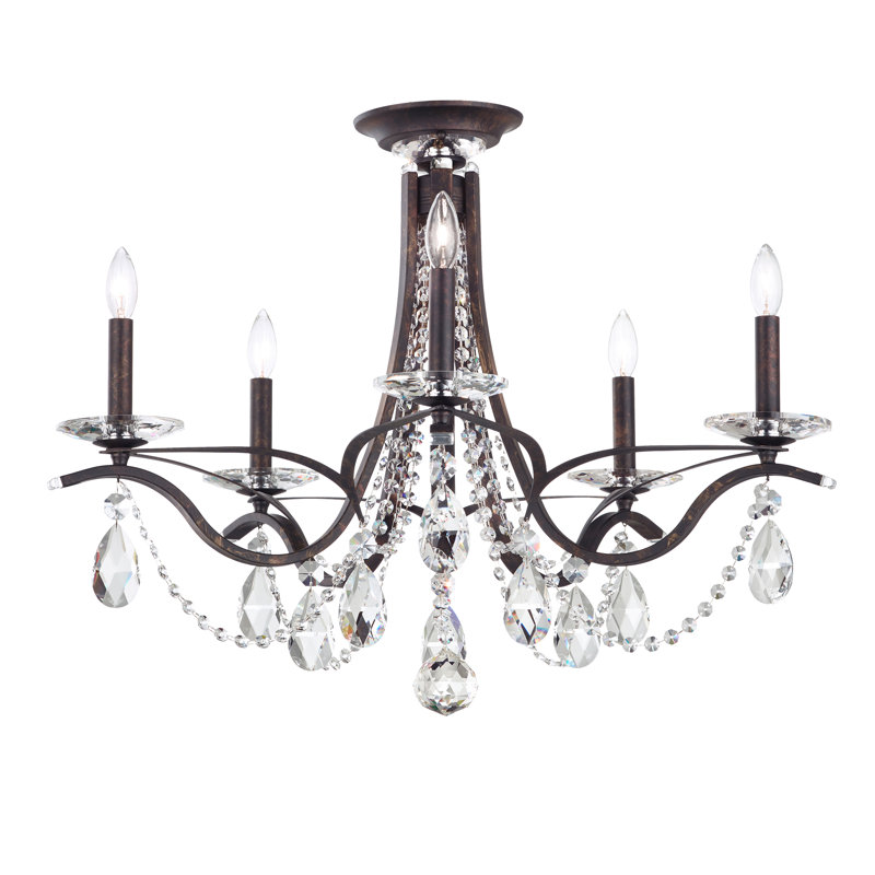 Vesca 5 Light 29in x 23in Semi-Flush Mount in Etruscan Gold with Clear Radiance Crystals, Chinese (K9), Heirloom Bronze