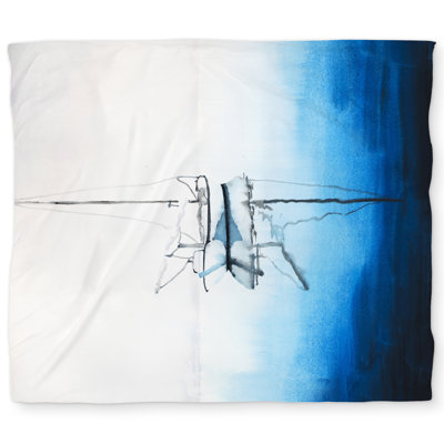 White Boat on Deep Blue Water Duvet Cover | Coastal Decor