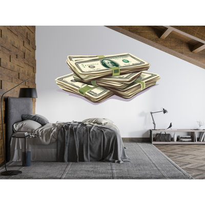 Adhésif décoratif argent, autocollant mural billets de dollar, art mural pile d'argent, décoration murale de bureau, décor de Hustle Motivation, adhésifs muraux en vinyle 246GM