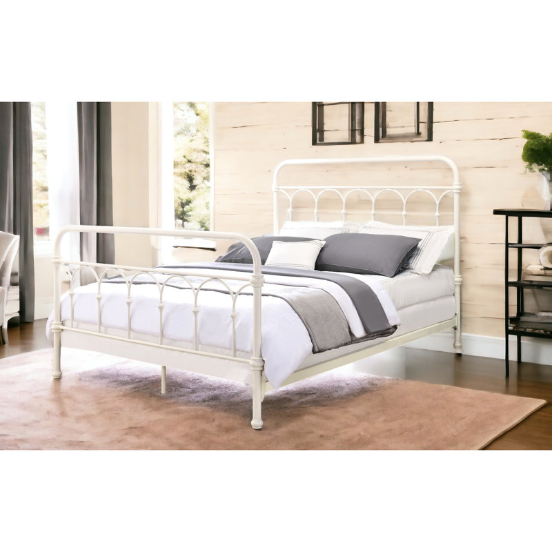 Lit double blanc, structure en métal et cadre élégant de style gracieux avec fonctionnalité pour une chambre charmante