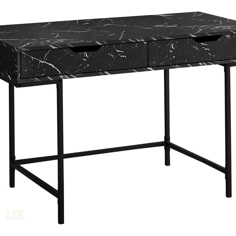 Contemporary Black Marble Look Computer Desk With Storage Drawers, Ideal For Home Office And Modern Workspaces., Black