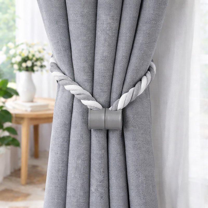 Embrasse de rideaux en corde tressée magnétique Savoia - conception tissée durable pour une utilisation facile, Gris