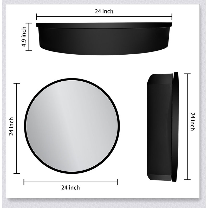 24X24 Inch Black Metal Framed Wall Mount Bathroom Medicine Cabinet With Mirror