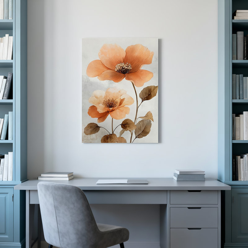 Ensemble de 1 tableau mural sur toile tendue à motif floral de coquelicots orange, H 36 po x l 24 po