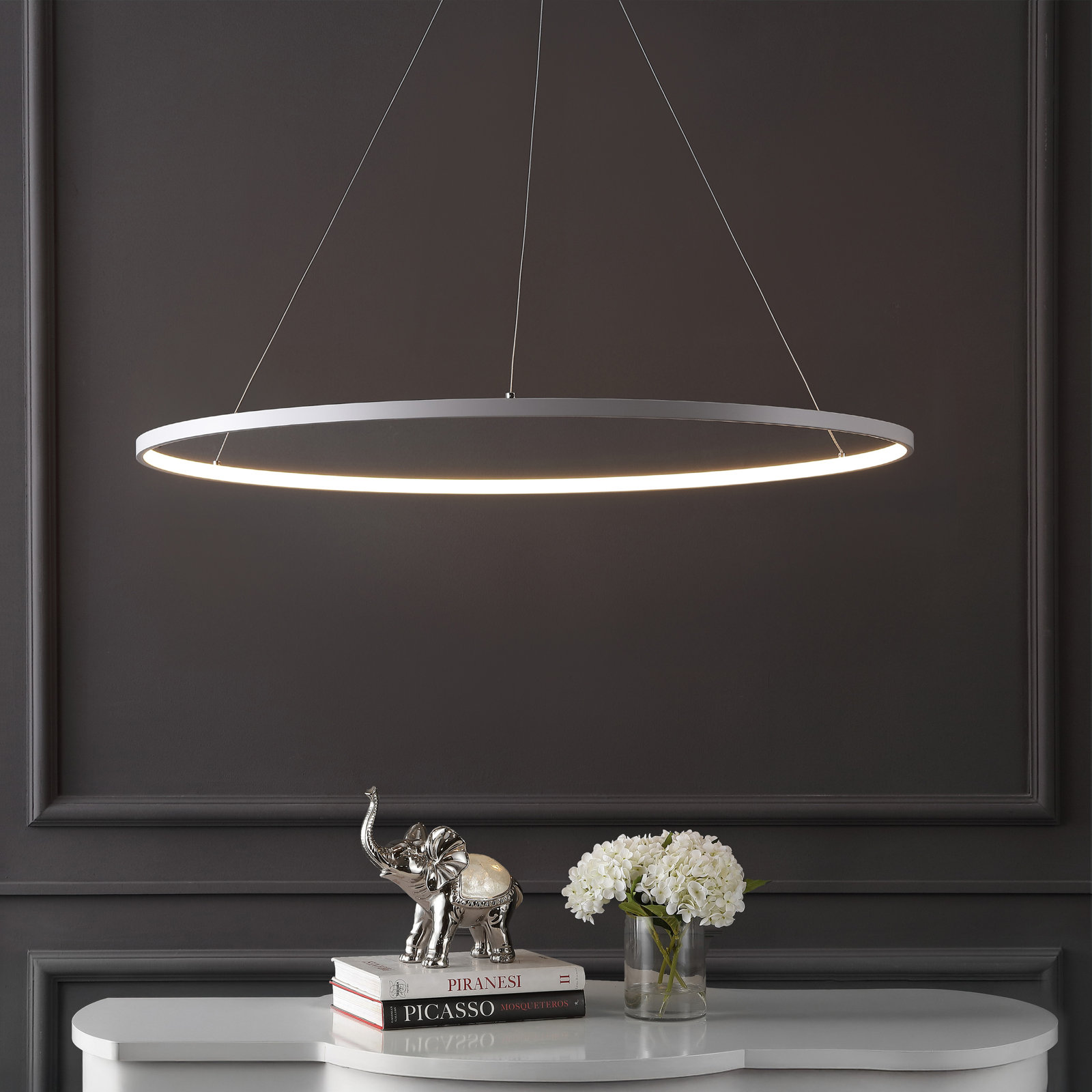 Odin Single Light Dimmable LED Pendant, 0.75" H x 34.88" W x 34.88" D, Matte White