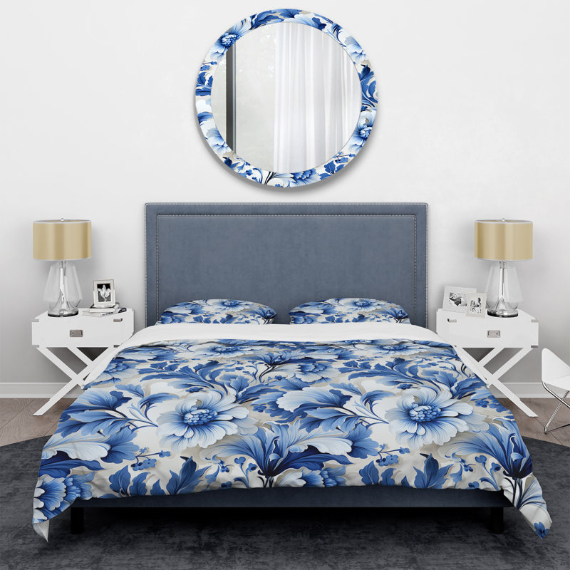 Cobalt Blue Acanthus Leaves Victorian Pattern - Ensemble de housse de couette à motif floral