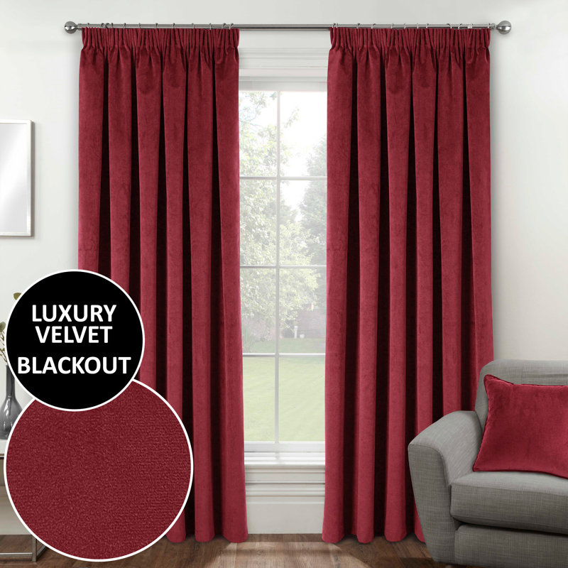 Alene Blackout Curtain Panel Pair, 117cm Width x 183cm Drop, Red, 2