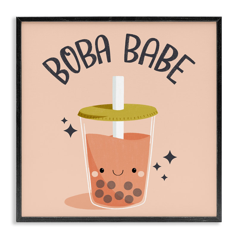 Giclée encadrée Boba Babe, thé par Sarah Hickman, H 17 po x l 17 po, Giclée encadrée noir minuit