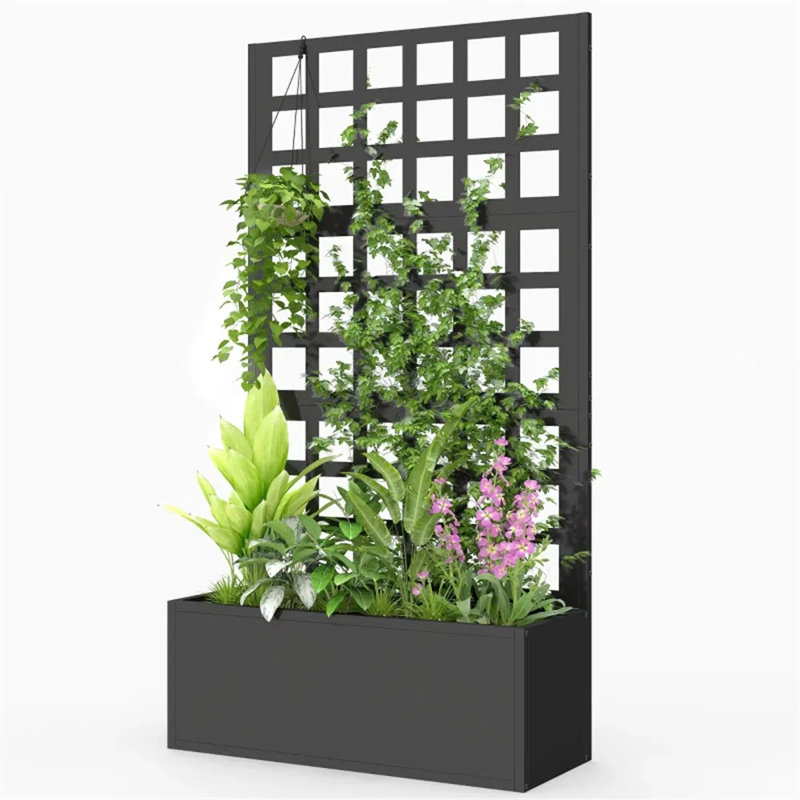 Elevated Garden Bed With Trellis, 24"w X 44.5"h Galvanized Steel Planter Box, Black Vertical Plant Stand For Climbing Plants, Vegetables, Flowers – Rustproof Outdoor Raised Bed For Patio, Balcony, Yard