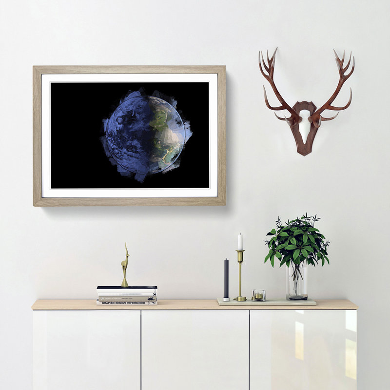 Blue Planet Earth in Abstract - Picture Frame Graphic Art Print, Oak Framed, 27cm H x 36cm W x 2cm D