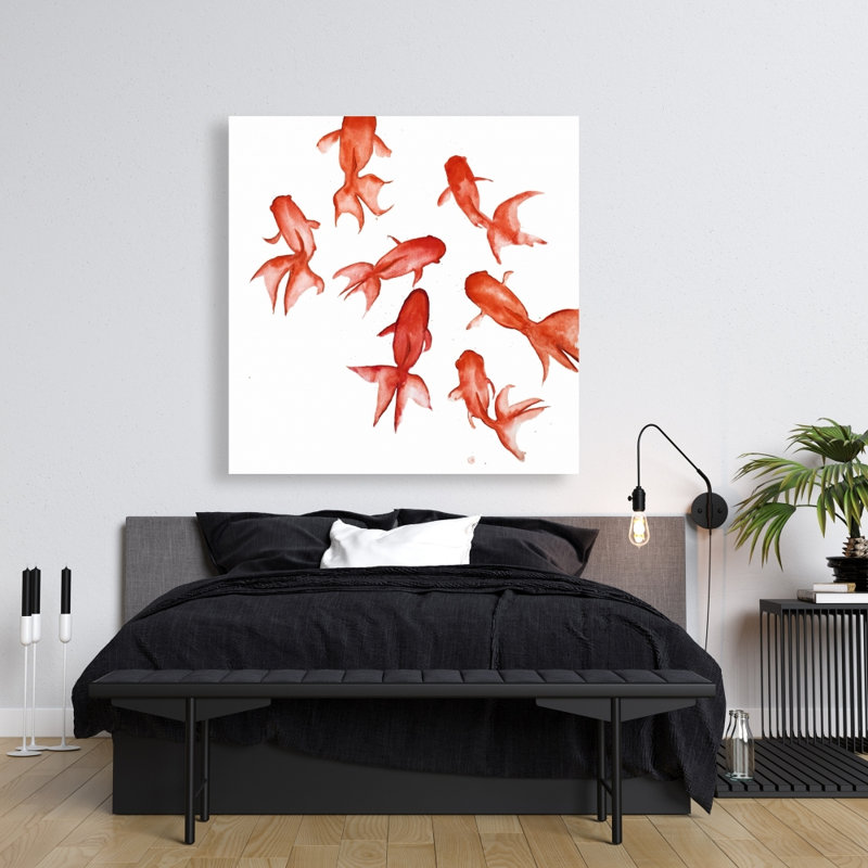 «Red Fishes», art sur toile | Superbe décoration aquatique rouge