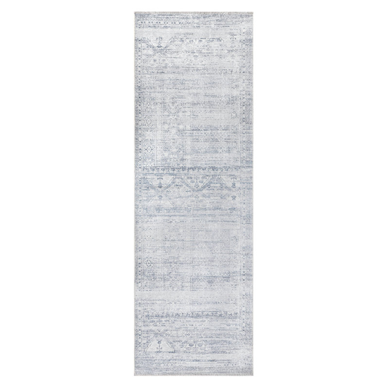 Tapis oriental gris / noir en chenille tissé à la machine, Tapis de couloir 2 pi 6 po x 8 pi