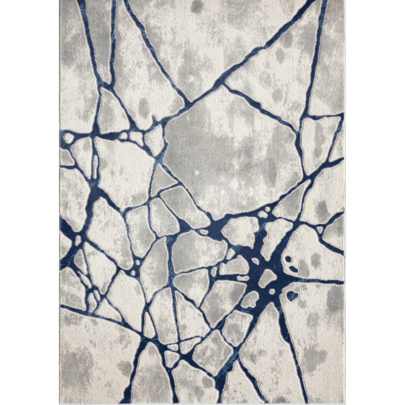 Abani Skelton Collection ATL200C Contemporary Web Grey Blue Area Rug, Rectangle 3'10" x 6'