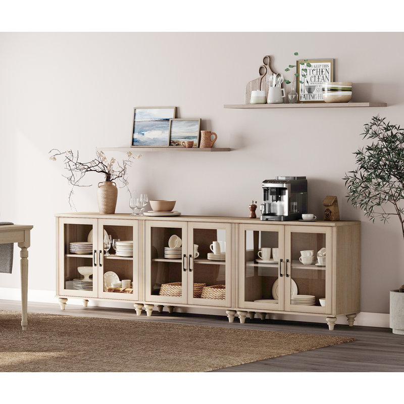 Buffet 3 en 1, armoire d'appoint avec armoire de rangement et porte vitrée, console pour la cuisine, la salle à manger et le salon, 101,6 po