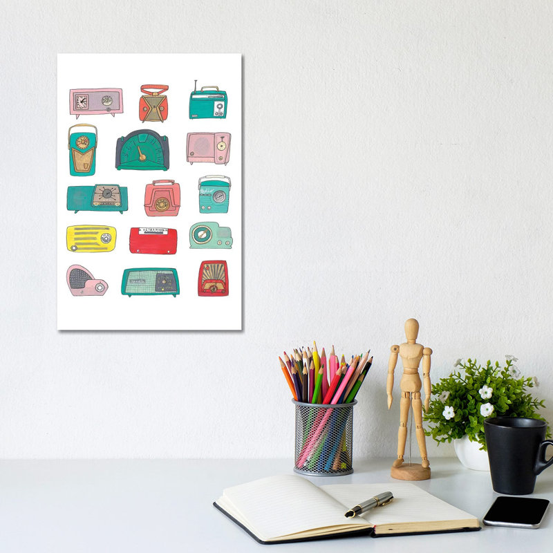 Retro Radios by Jen Bucheli - Wrapped Canvas Print, 20.32 cm H x 30.48 cm W