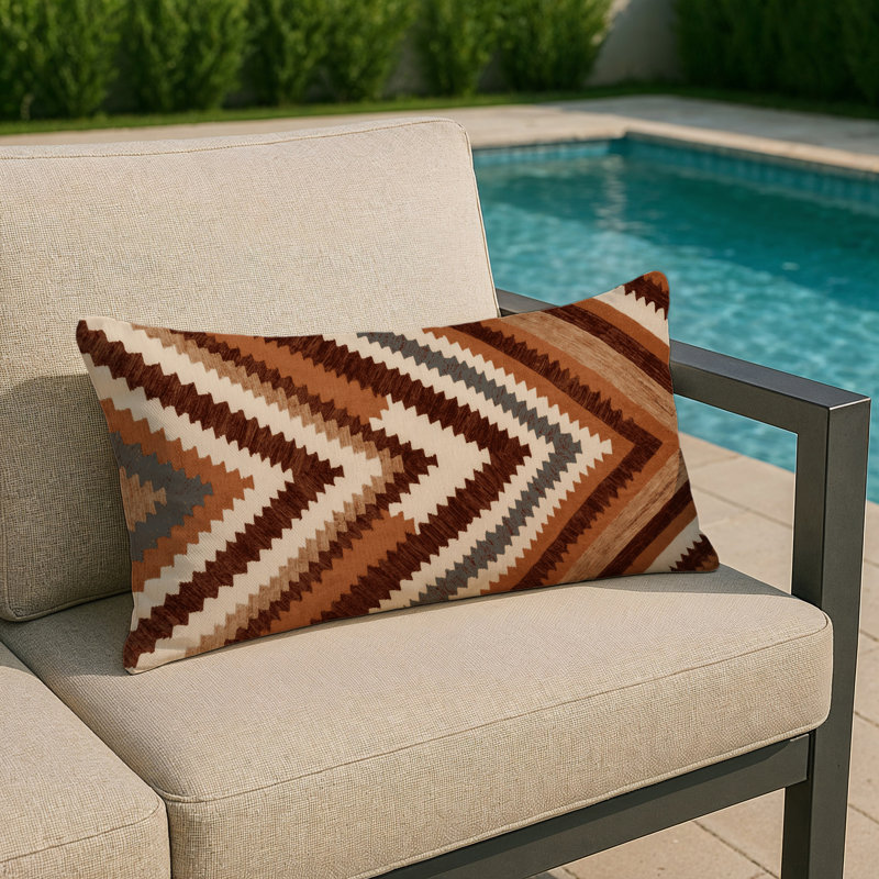 Coussin d'intérieur et d'extérieur, Rectangulaire H 20 po x l 14 po, Terre cuite beige rayé