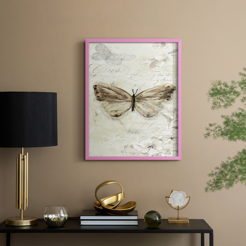 La Chanson du Papillon I, reproduction encadrée - bois massif, H 15 po x l 12 po, Rose