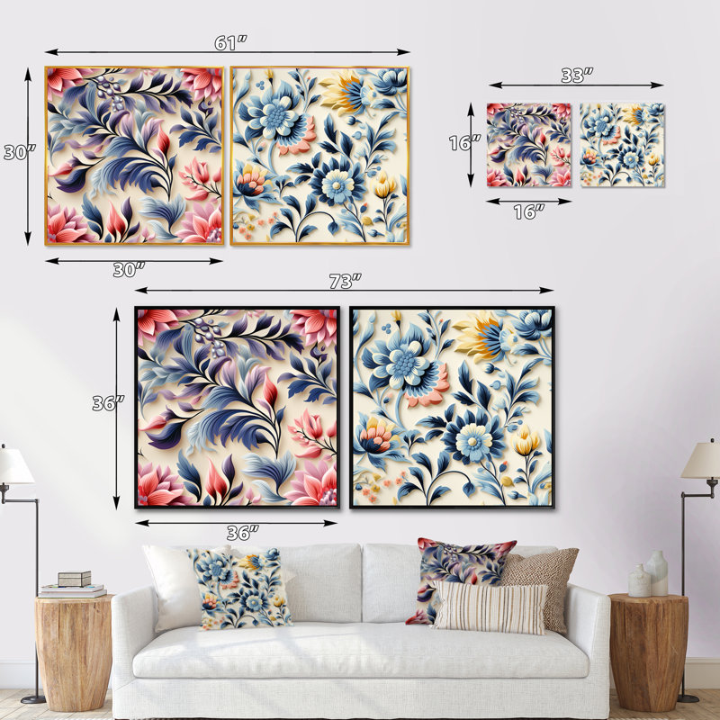 Brinson - Ensemble de 2 collages carrés botaniques abstraits, Toile tendue, H 36 po x l 73 po