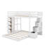 Lit simple superposé au dessus d'un lit double avec tablettes, tiroirs et escaliers-377168687