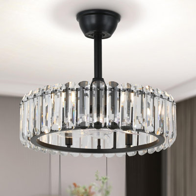 Crystal Ceiling Fans With Lights And Remote, 20 Inch Modern Fandelier Ceiling Fan With Light Adjustable Height Chandelier Fan For Dining Room Living Room Kitchen, Black