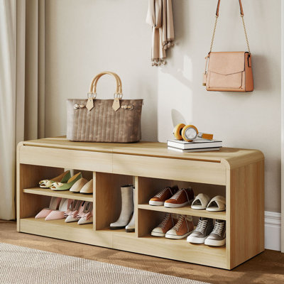 47.2" Shoe Storage Bench with Hidden Compartment, 2-Tier Shelf