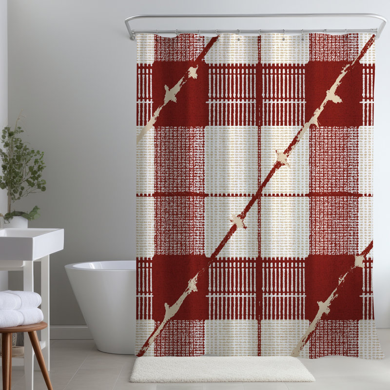 Red Square Pattern Blue – Home Decor Essentials – Polyester Shower Curtain, Dye Sublimation Print, 71" W × 74" L