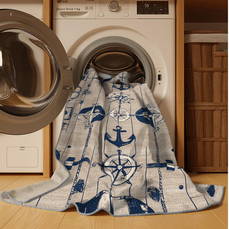 Washable Port markings Nautical Area Rug, Square 4'