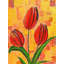 Tulipe rouge sur fond corail | Acrylique sur toile | Avec cadre