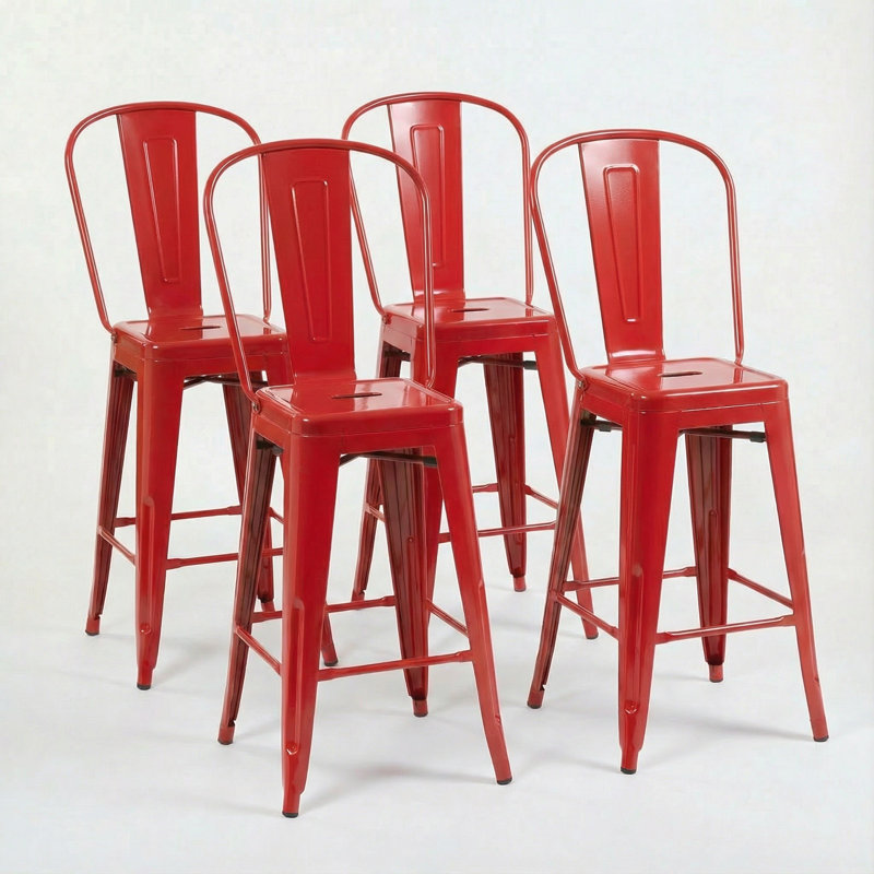 Counter Stool with Metal Frame, Red