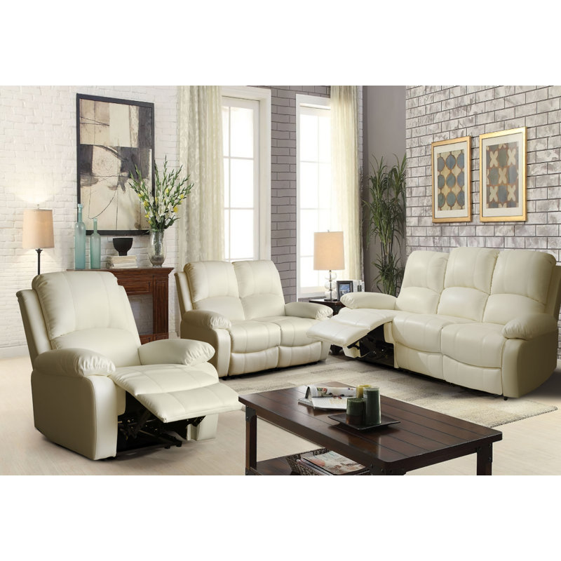 Mikaal 3 - Piece Faux Leather Living Room Set, White