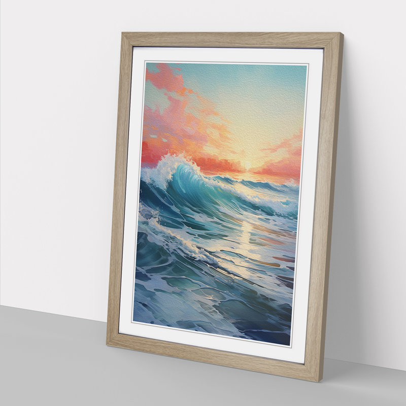 Seascape Contemporary - Single Picture Frame Print on Wood, Oak, 64cm H x 46cm W x 2cm D
