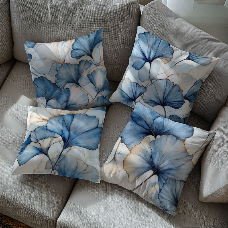 4 housses de coussin décoratives à motif de feuilles de style chinois