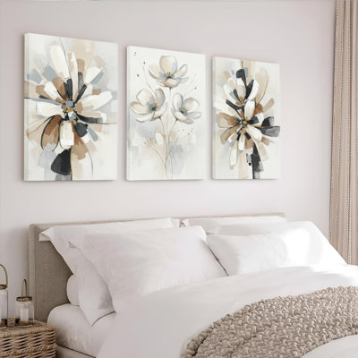Abstrait floral sur toile tendue, ensemble de 3 reproductions d'art sur toile pour salon chambre à coucher