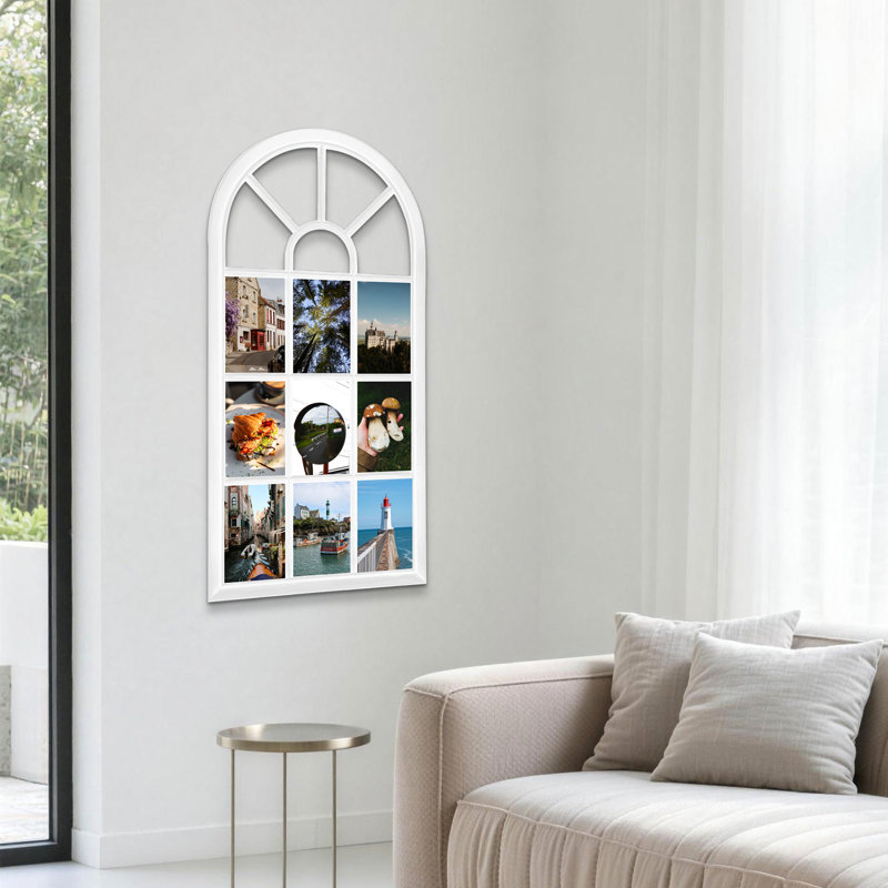 Fenêtre arquée avec cadre 9 photos, collage en PVC blanc mat pouvant contenir des photos de 4 x 6, Blanc
