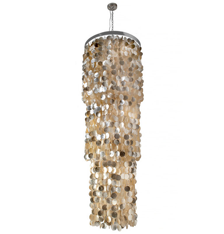 3 - Light Dimmable Tiered Chandelier, Light Brown/Silver