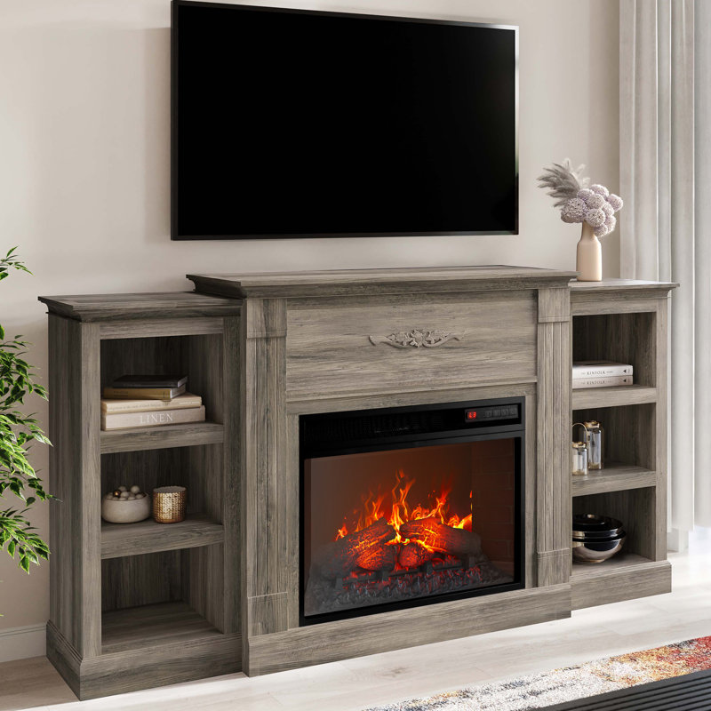 TV Stand for TVs up to 65" with Fireplace Included, Gray