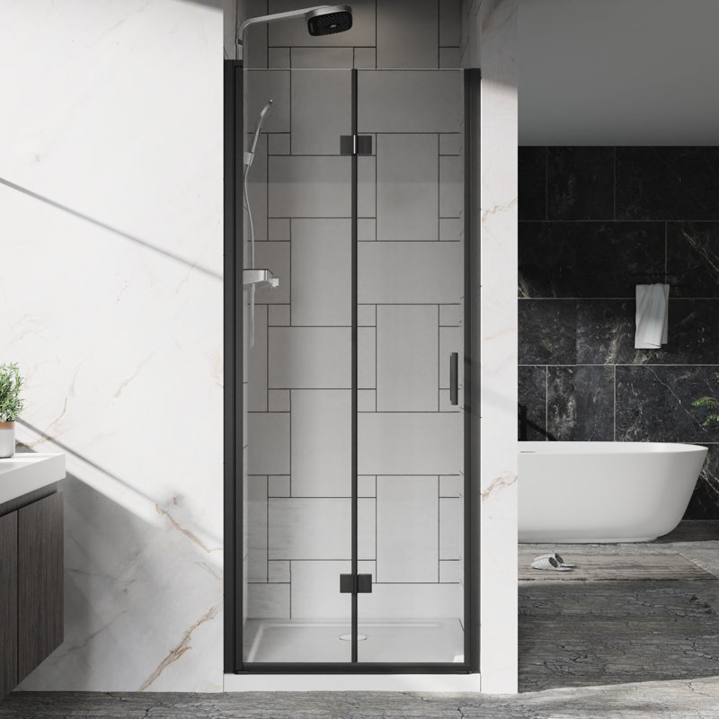 32"X 72" Shower Door, 1/4 Inch  6Mm  Tempered Clear Glass, Black Finish, Reversible Installation, 180 Pivot, Flexible Hinges, Heavy - Duty Waterproof Handle, Packaging 32" 33.2" Adjustable Width