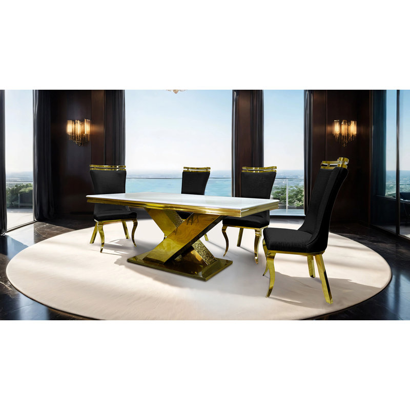 79.4" W Glam Dining Table, Gold, Gold