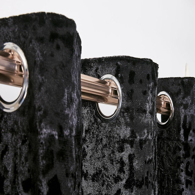 Adelen Velvet Blackout Curtain Pair, Black, 229cm Width x 137cm Drop