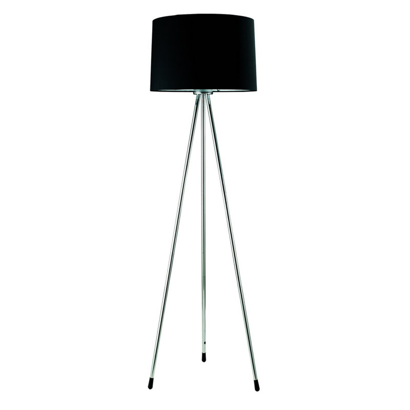 Contemporary Black Metal Floor Lamp with Tripod Base, 59" Tall