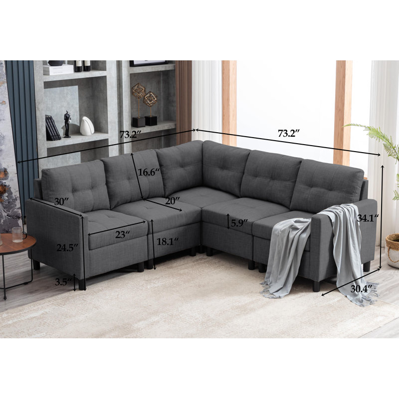 Kentrell Upholstered Corner Sectional Sofa For Small Living Space, Dark Gray Linen