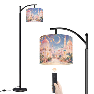 Arc Floor Lamp Dreamy Arabian Crescent Moon Lanterns Pastel Colors Tall Modern Standing Lamp LED Adjustable Linen Lampshade 3 Color Temperatures
